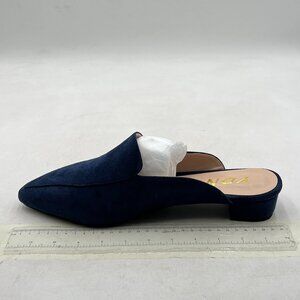 YDN Navy Women Low Heel Mules Slip On Loafers Pointy Toe Clog Slide Slipper Shoe